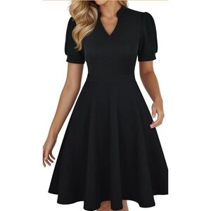 Mokayee Short Puff Sleeve Fit & Flare Dress Black Size L